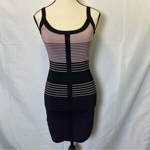 BCBGMaxAzria Women’s Bodycon Dress Large Black and Purple Striped Mini